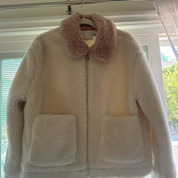 Lush Cream Teddy Jacket with Pink Collar - Picture 2 of 3
